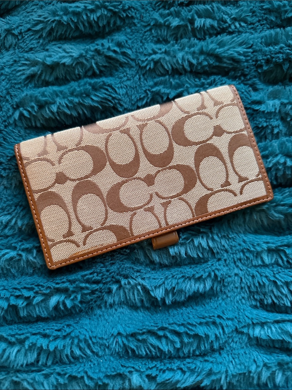 Coach Signature Canvas Continental Wallet in Brown and Cream